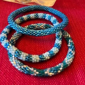 SPARKLY GLASS HAND CROCHETED SEED BEAD ROLL ON BRACELETS IN LOT OF 3 DESIGNS